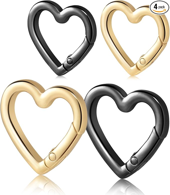 4pcs Heart Carabiner Keychain Clip, Metal Spring Heart Rings Hook Key Ring by ManTangSun
