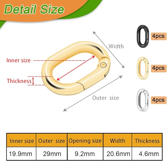 12Pack 3/4 Inch Small Oval Keyring, Metal Tiny Carabiner Spring Snap Hooks Clip - Image 2