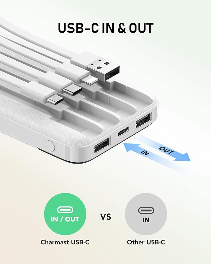 charmast Portable Charger with Built in Cables, 10000mAh Slim Power Bank - Image 7