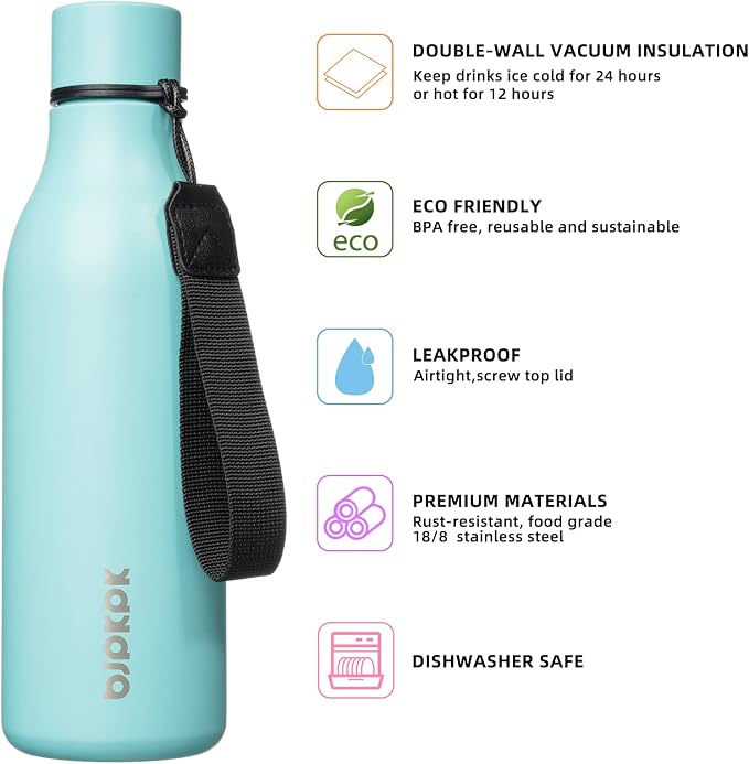 BJPKPK Insulated Water Bottles, 18 oz Stainless Steel Metal Water Bottle - Image 2