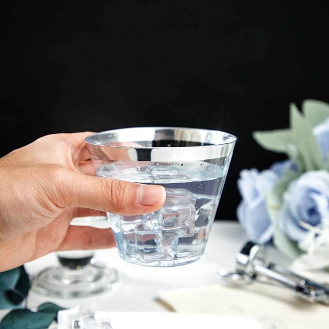 I00000 200pcs Silver Disposable Plastic Cups 9 oz Clear Plastic Cups Old - Image 6