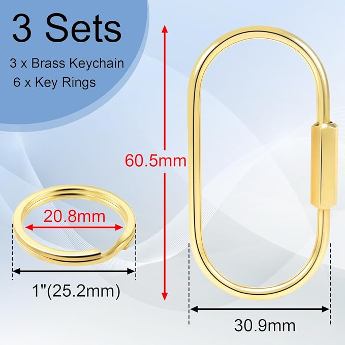 CooBigo 3 Pack Gold Brass Key Ring, Screw Lock Key Organizer - Image 3