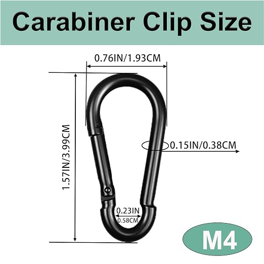 Black Carabiner, Heavy Duty Galvanized Steel Spring Snap Hook Carabiner Clips - Image 2