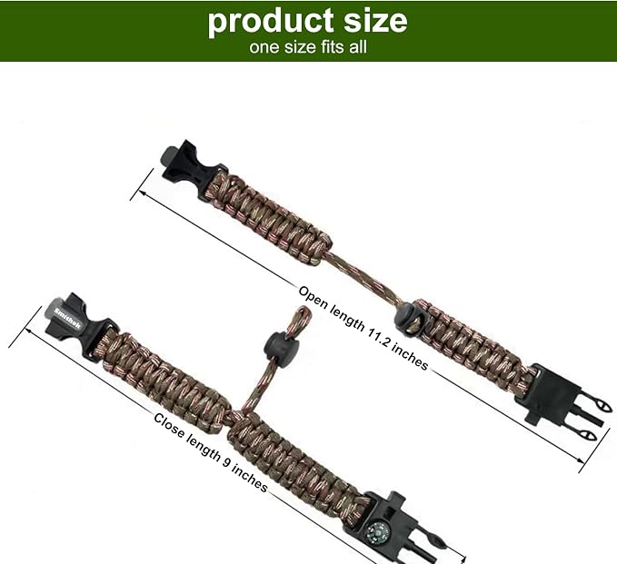Smithok Paracord Survival Bracelet-Length Adjustable, Loud Whistle Emergency - Image 6