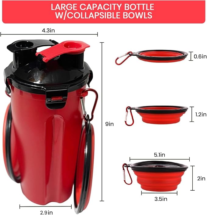Dog Travel Water Bottle W/Collapsible Bowls - Image 3