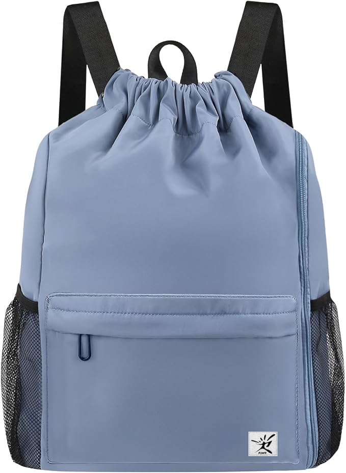 Drawstring Backpack with Mesh Pockets String Gym Bag Sackpack Sandproof Water by Risefit