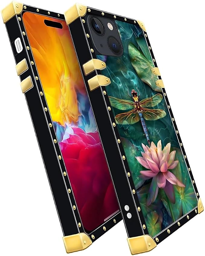 Compatible with iPhone 15 Case, Colourful Dragonfly Pink Lily Pads Luxury - Image 3