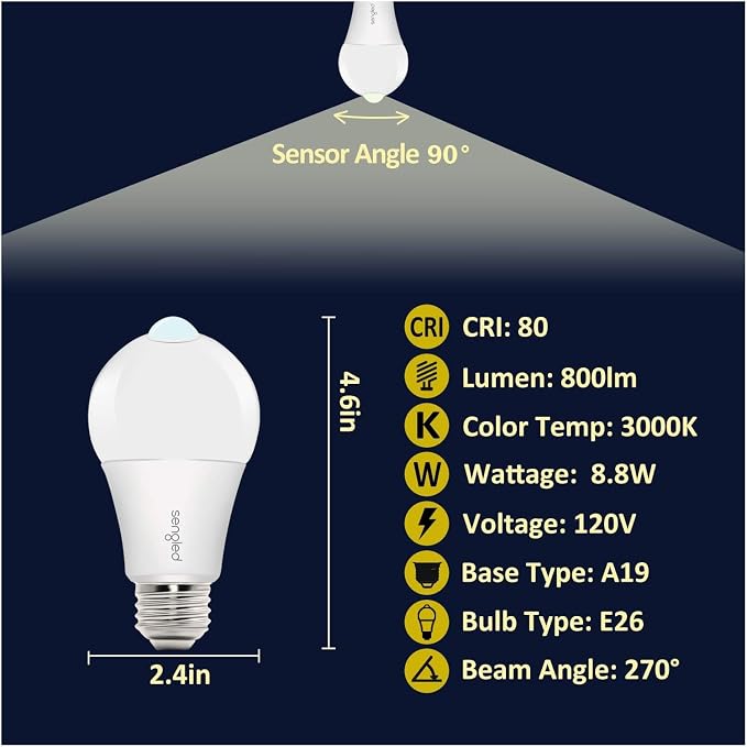 Sengled Motion Sensor Light Bulbs, A19 LED Dusk to Dawn Bulbs 3000K Soft White - Image 3