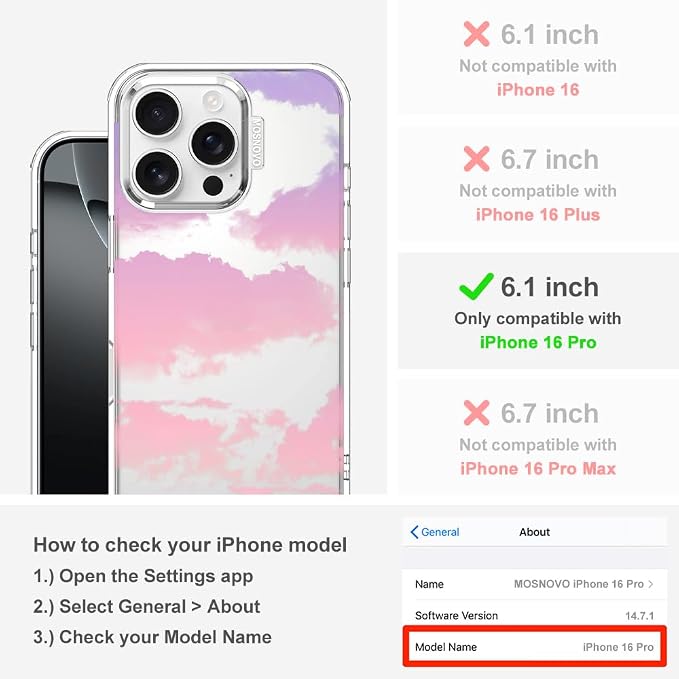 MOSNOVO for iPhone 16 Pro Case, Shockproof Military-Grade Protection 6.6ft Drop - Image 2