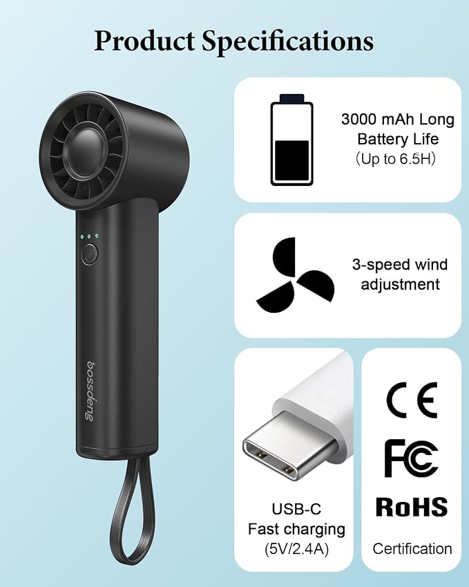 Portable Handheld Fan with Power Bank, 3 IN 1 USB Rechargeable Mini Personal - Image 8