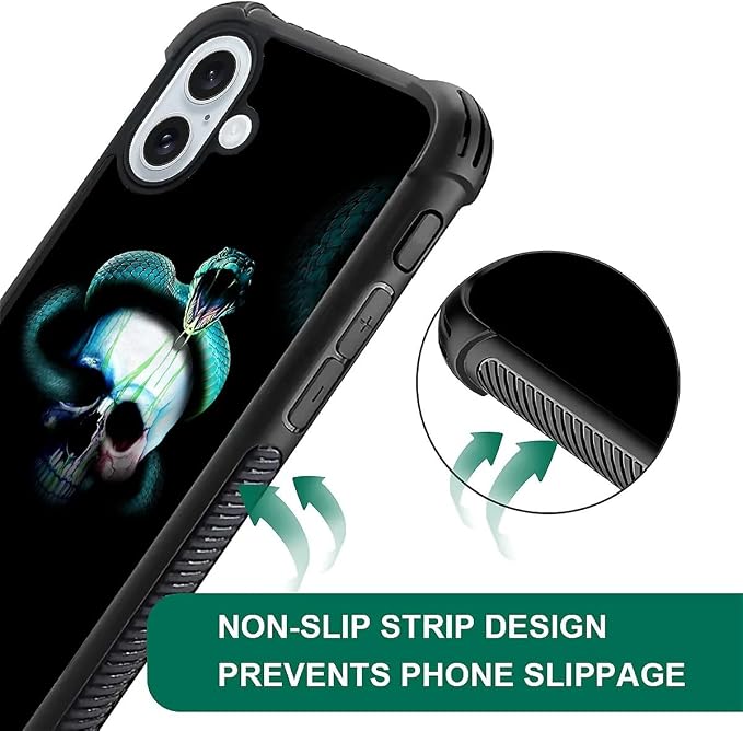 for iPhone 16 Plus Case, Skeleton Winding Snake Pattern Graphic Design Girl Boy - Image 6