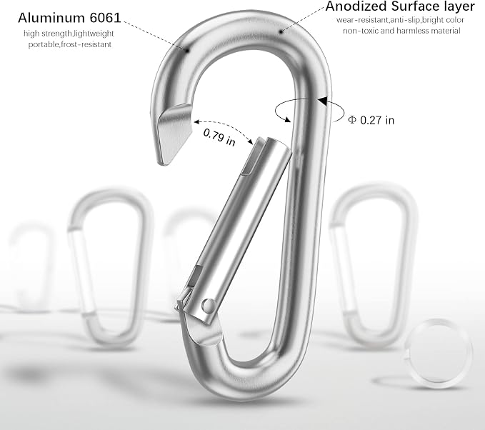 sprookber 3" Aluminum Carabiner D Ring, Caribeener Clips, Spring Snap Hook - Image 4