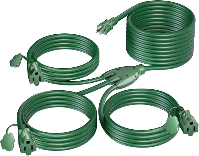 K KASONIC - 40FT Outdoor Extension Cord 1 to 3 Splitter, 3 Prong Outlets Plugs by KASONIC