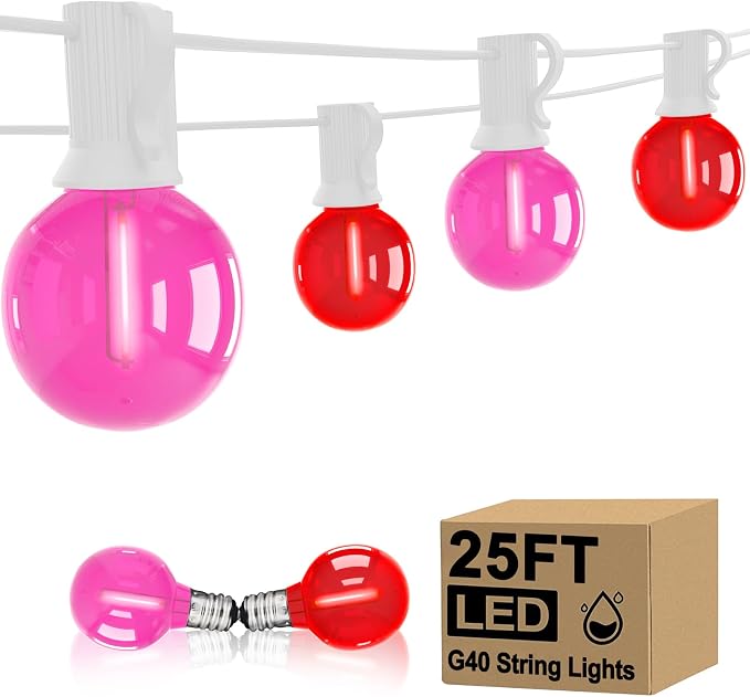25FT G40 LED Outdoor Valentine's Day String Lights, Hanging Patio Lights by Goothy