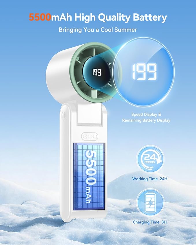 Portable Handheld Turbo Fan, 199 Gear Speed, 24 Hs Cooling Time, 5500mAh - Image 3