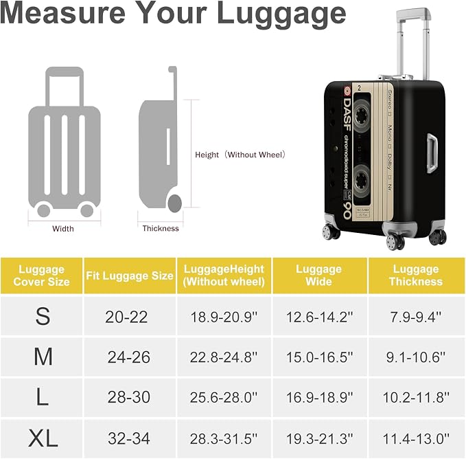 ANNA QUEEN Retro Cassette Tape Luggage Cover, Vintage Music Design Suitcase - Image 5