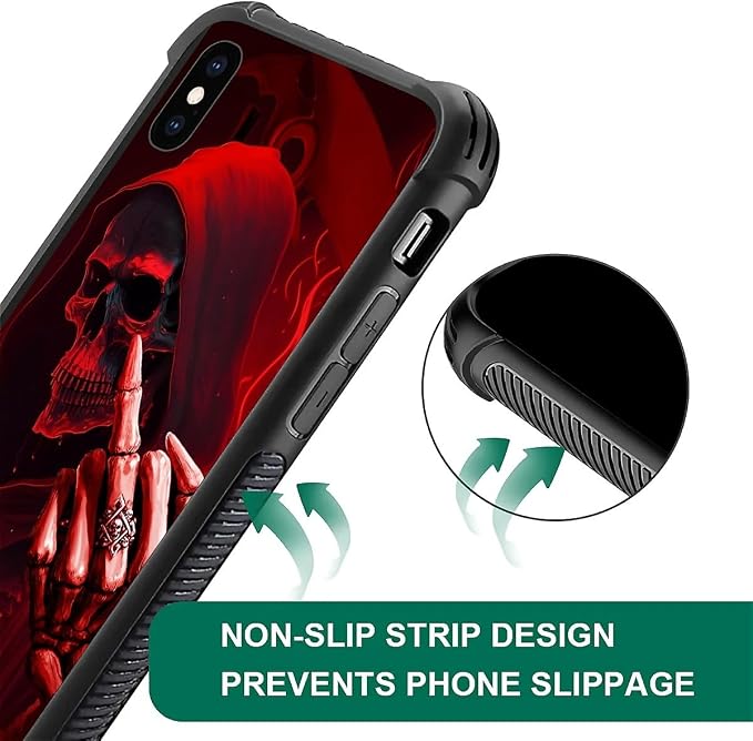 for iPhone X/Xs Case, Gestures Funny Skull Pattern Graphic Design Girl Boy Soft - Image 3