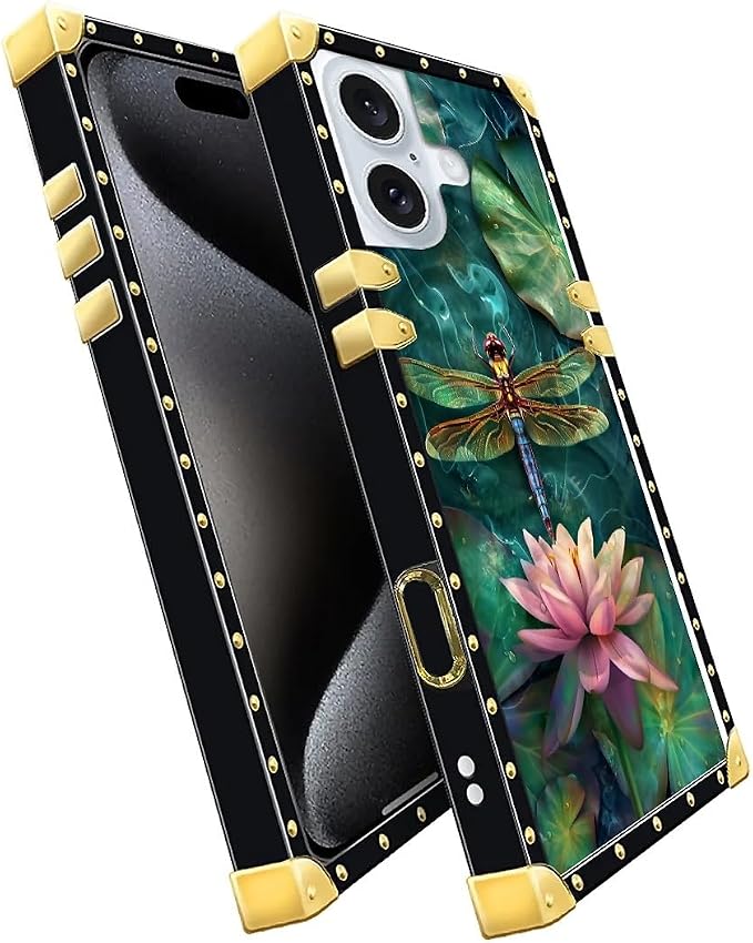 Compatible with iPhone 16 Case, Colourful Dragonfly Pink Lily Pads Luxury - Image 3