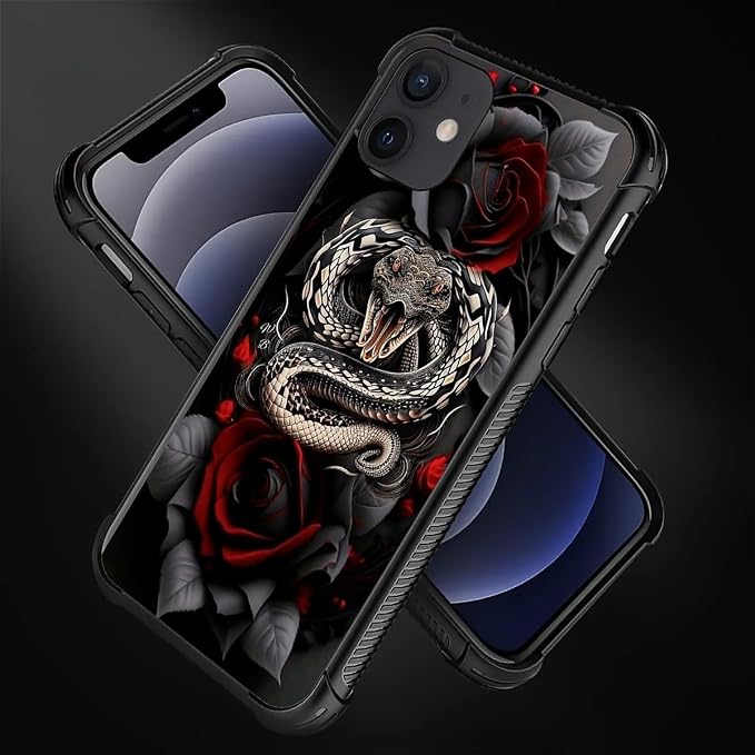 for iPhone 11 Case, Entwined Rose Snake Pattern Graphic Design Girl Boy Soft - Image 3