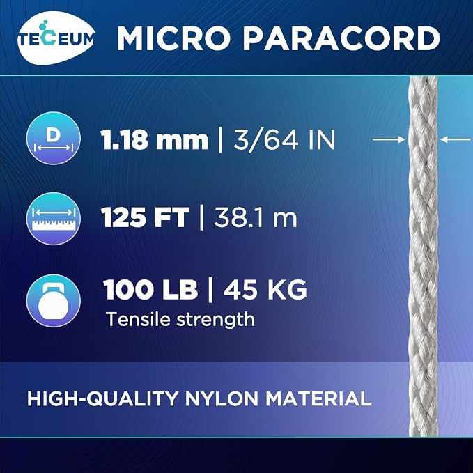 TECEUM Micro Paracord – 1.18 mm X 125 ft – Micro Utility Cord – Thin Braided - Image 2