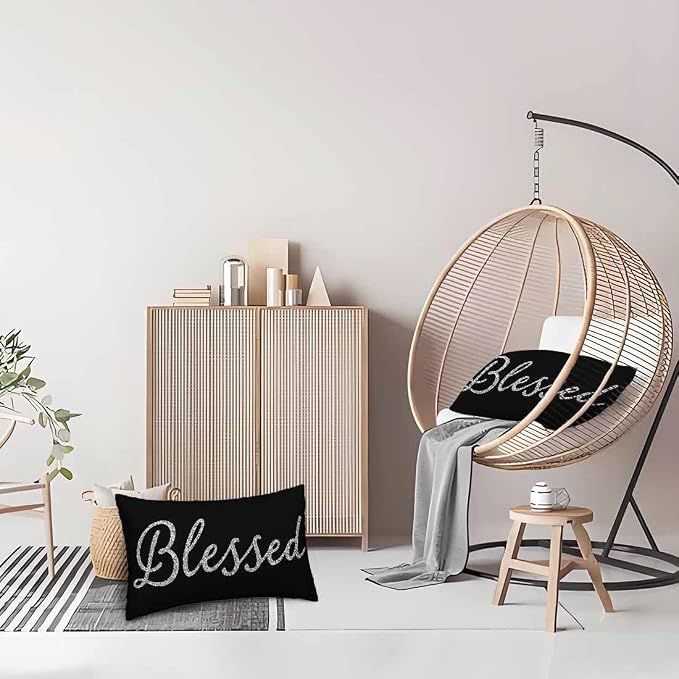 Bling Blessed White Throw Pillow Covers 12 X 20 Highlights Blessed Black Set of - Image 8