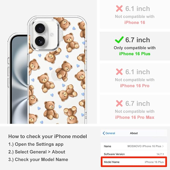 MOSNOVO for iPhone 16 Plus Case, Shockproof Military-Grade Protection 6.6ft - Image 2