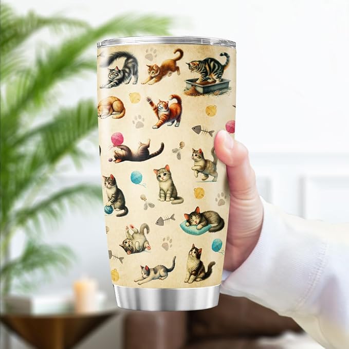 Cute Cat Pattern Travel Mug, 20oz Insulated Stainless Steel Tumbler - Image 3