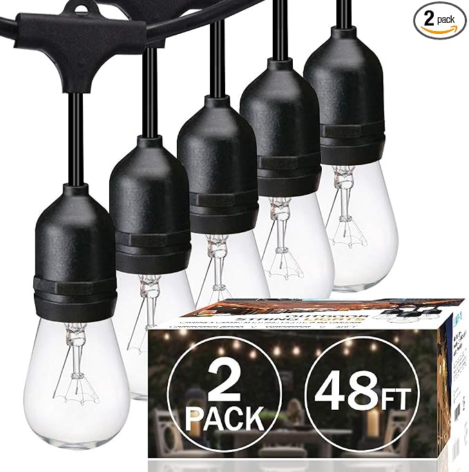 SUNTHIN 2 Pack 48FT Outdoor String Lights, Hanging Incandescent String Lights by SUNTHIN