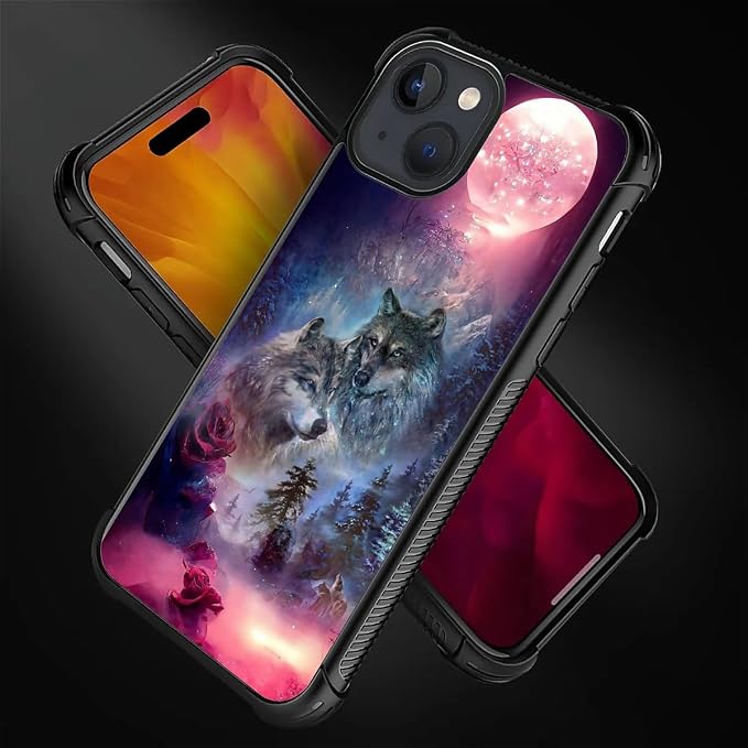 for iPhone 15 Plus Case, Star Two Wolfs Howling Pattern Graphic Design Girl Boy - Image 4