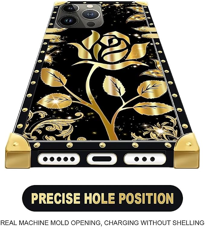 Compatible with iPhone 16 Pro Max Case, Shine Gold Rose Luxury Golden Decoration - Image 5