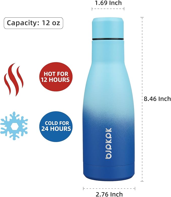 BJPKPK 12oz Water Bottles Stainless Steel Double Wall Vacuum Insulated Small - Image 2
