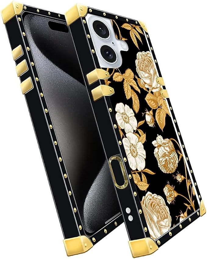 Compatible with iPhone 16 Plus Case, Blooming Rose Golden Flower Luxury Golden - Image 2
