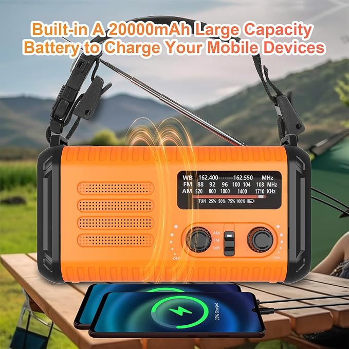 20000mAh Weather Radio NOAA/AM/FM, Emergency Radio Hand Crank Solar Flashlight - Image 2