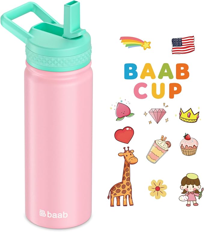 baab 18oz Kids Water Bottle, Insulated Water Bottle by baabKidWatterBottle