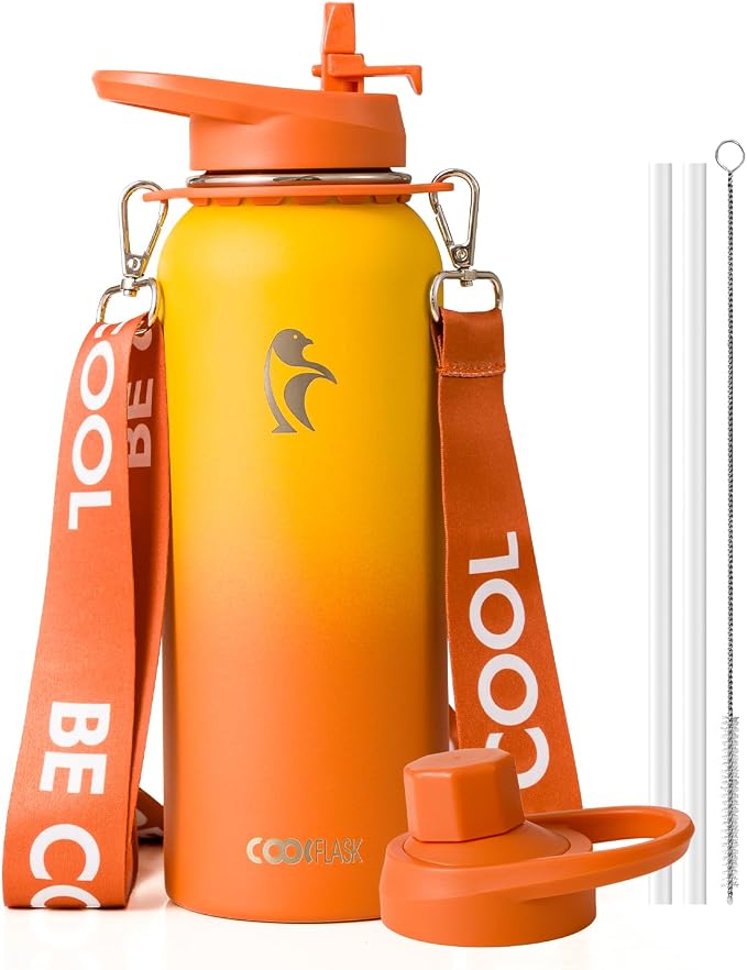 Coolflask Water Bottle with Straw, 40 oz Insulated Metal Water Flask with Straw by Coolflask