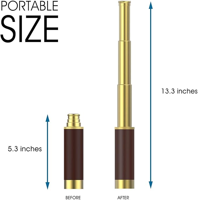 Pirate Monocular Telescope, 25x30 High Powered Zoomable Collapsible Brass - Image 2