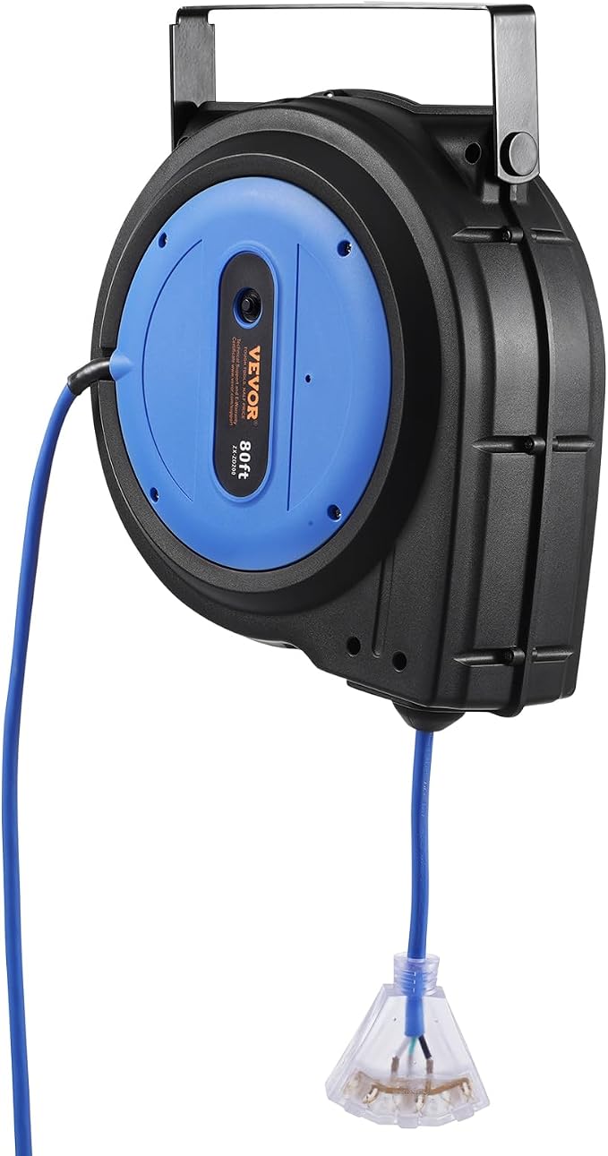 VEVOR 80FT Retractable Extension Cord Reel, 12AWG/3C SJTOW Heavy Duty Power - Image 11
