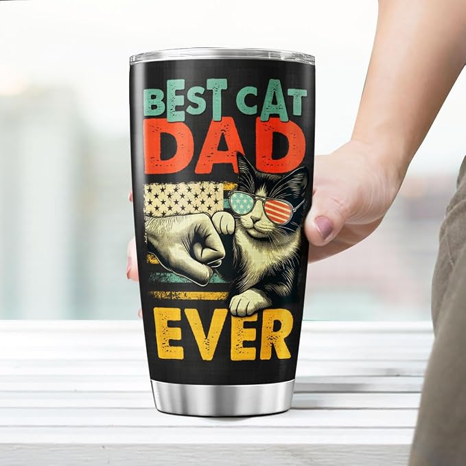 Best Cat Dad Ever 20oz Tumbler, Funny Fist Bump Design, Insulated Stainless - Image 6