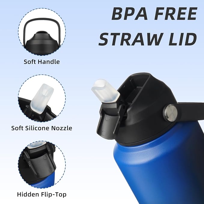 BJPKPK Water Bottle with Straw Lid, 32oz Vacuum Insulated Water Bottles - Image 2