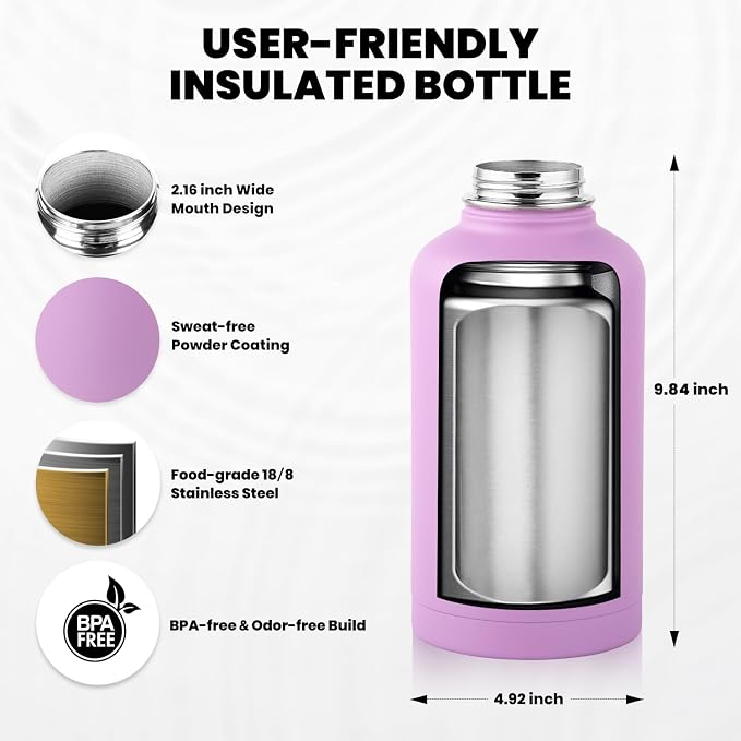 RAYMYLO Insulated Water Bottle 64 oz, Triple Wall Vacuum Stainless Steel - Image 5