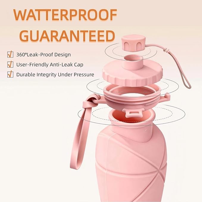 Collapsible Travel Water Bottle 20oz, Foldable Silicone Lightweight Reusable - Image 2
