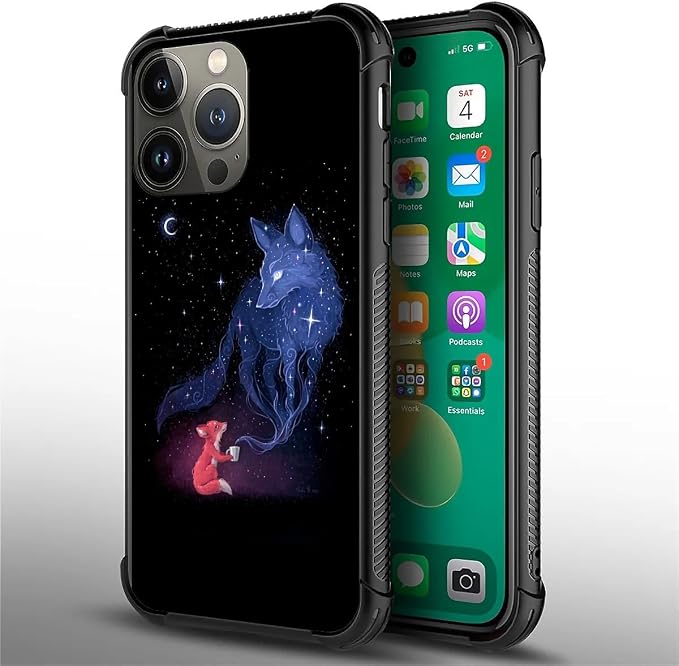 for iPhone 14 Pro Max Case, Galaxy Fox Wolf Pattern Graphic Design Girl Boy - Image 3