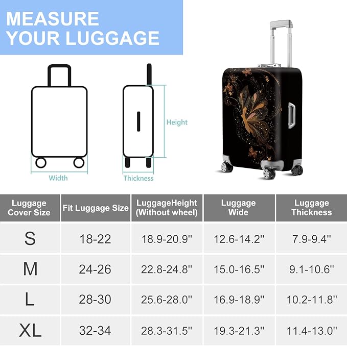 ANNA QUEEN Gold Butterfly Travel Luggage Cover -Stretchable Airplane Suitcase - Image 7