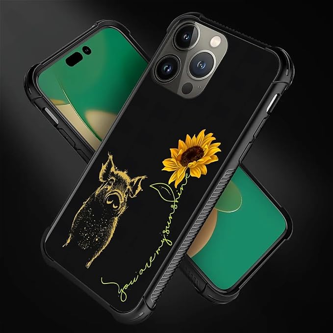 for iPhone 14 Pro Case, Pig Sunflower Yellow Sunshine Pattern Graphic Design - Image 2