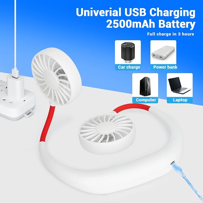 Portable Neck Fan Rechargeable Personal Hand-Free Fan Mini USB Wearable - Image 4