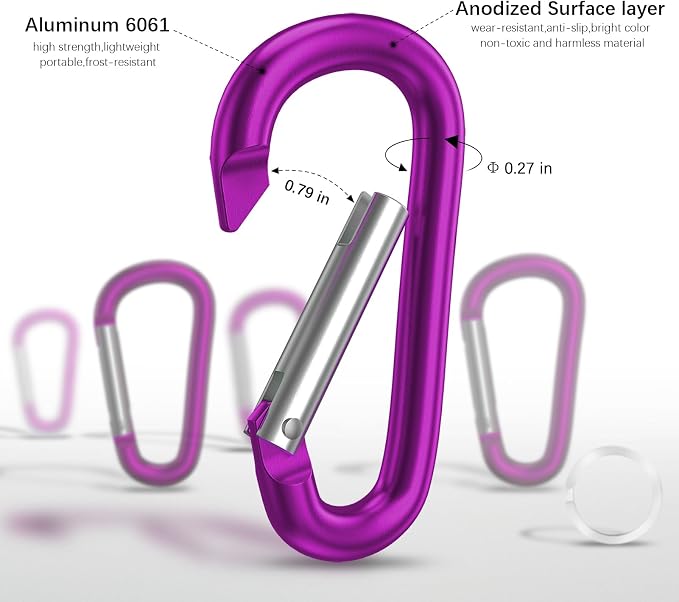 sprookber 3" Aluminum Carabiner D Ring, Caribeener Clips, Spring Snap Hook - Image 4