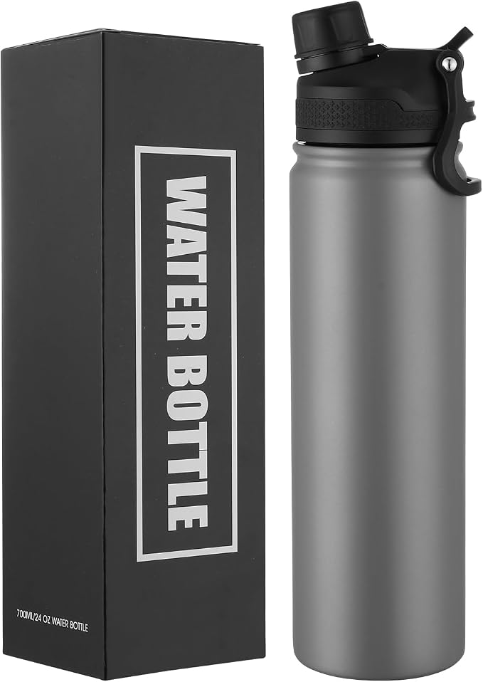 Insulated Water Bottle 24oz, Stainless Steel Double Wall Vacuum Sports Flask by ERTOOE