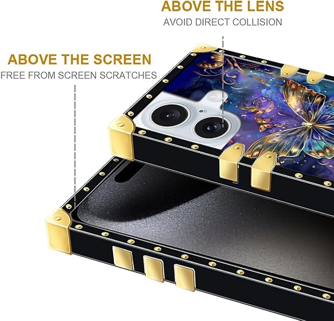 Compatible with iPhone 16 Case, Glistening Golden Butterfly Vibrant Purple Blue - Image 5