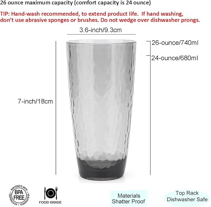 KOXIN-KARLU Hammered 26-ounce Plastic Tumbler Acrylic Glasses - Image 2