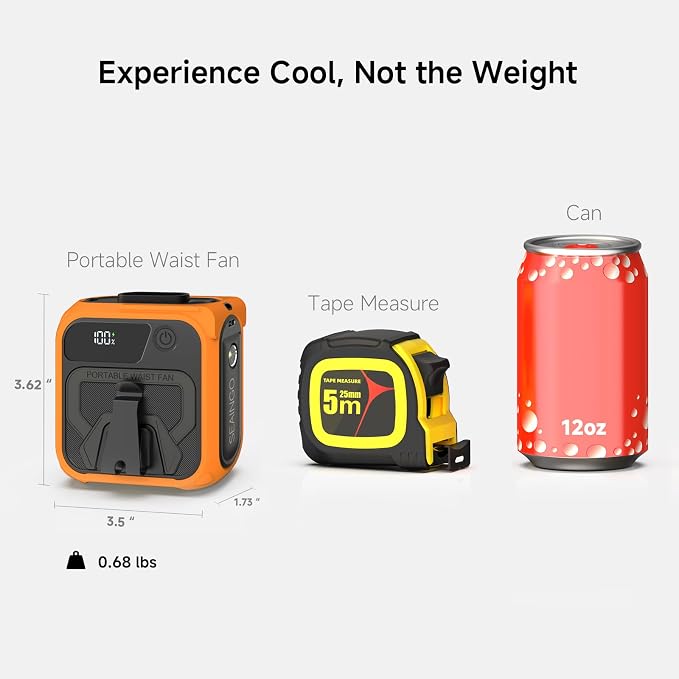 SEAINGO Portable Waist Fan Rechargeable – 10000mAh, 42 ft/s Max, 5 Speeds - Image 7